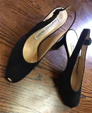 SALE! NEW Martinez Valero Womens 8 B US Black SuedeSlingback Open Toe 3" Heels