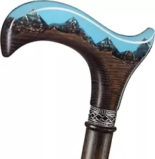 Custom Walking Cane for Men - Mountains - Fancy Epoxy and Wood Walking Canes