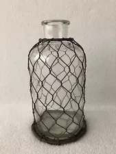 Chicken Wire & Glass Bottle Bud Vase Rustic Farmhouse Decor