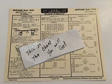 AEA Tune-Up Chart System 1966 Ford Mustang 289 Engine Fastback Hardtop