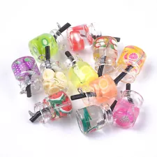 10pc Colorful Glass Resin Polymer Clay Bottle Pendants Cute Juice Charms 18~23mm