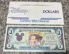 Disney Money 1993 $1 Mickey's 65th Anniversary Uncirculated Dollar Bill