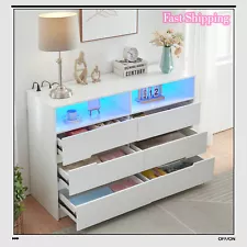 6-Drawer Dresser w/LED Lights Chest of Drawers Storages Cabinet for Bedroom