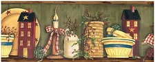 * PRIMITIVE SMALL HOUSES AND POTS ON SHELF Wallpaper bordeR Wall Decor COUNTRY