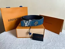 LOUIS VUITTON LV Initiales Belt Damier Graphite Blue Size 95/38 M8645 Reversible