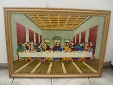 LEONARDO DAVINCHI'S RARE PAINTING OF LAST SUPPER PAINT ON LEATHER IRREGULAR SIZE