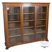 Antique 1890s Oak Triple Door Bookcase with Angel Heads and Claw Feet #22111