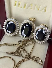 Huge, 9k Gold Sapphire & Diamond Earrings & Pendant ~ 13.2 grams ~ Stunning! ð