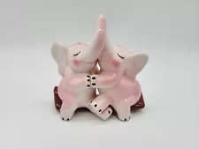 Vintage Pink Kissing Elephant Salt And Pepper Shakers Japan Kitsch Damaged