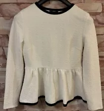 Shein White/Ivory Long Sleeved Blouse w/ Black Trim. Textured. Size: Large.