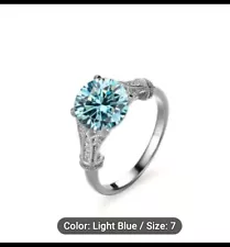 3 Ct GRA Certified Moissanite Sterling Silver Ring. Size 7. Color Is Light Blue