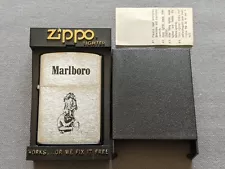 VINTAGE 1984 MARLBORO COWBOY & HORSE BRUSHED CHROME ZIPPO LIGHTER MIB RARE