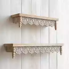 New French Country Farmhouse 2 FLEUR DE LIS WHITEWASHED GRAY SHELF Wall Shelves