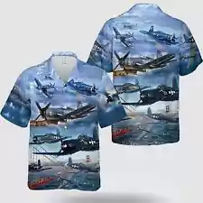 Aircraft F4u Flying On The Blue Sky Men's Hawaiian Shirt - Gift For Adults