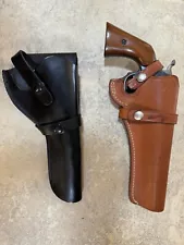 TWO LOT Fits Ruger Single Six 22LRl 6.5" Tan & Black Leather Holsters Excellent