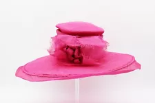 Derby-Worthy Women's Hat Hot Pink Burlap Style Fabric Wide Brim Embellished