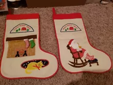 Set Of Two Vintage Embroidered Christmas Stockings