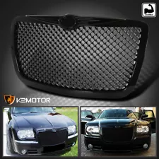 Fits 2005-2010 Chrysler 300 300C Poilshed Black Front Mesh Hood Grill Grille