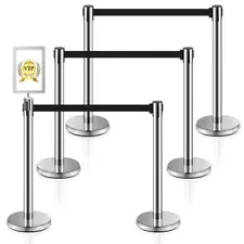 6PCS Stainless Steel Stanchions Crowd Control Barriers W/ 6.5' Retractable Belt