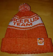 JUICE PLUS TEAM ORANGE/WHITE FLEECE LINED HAT W/POM-ONE SIZE-BARELY WORN