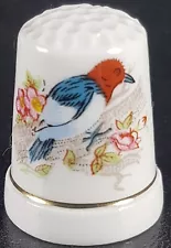 Bird Flowers Trees Vintage Sewing Thimble Antique Porcelain Free Shipping