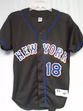 Vintage Rawlings MLB New York Mets Black Stitched Jersey #18 Sz 44