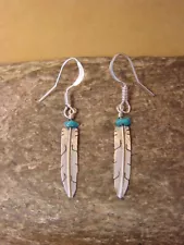 Native American Jewelry Stamped Sterling Silver & Turquoise Feather Earrings ...