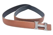 Authentic HERMES Constance Leather Belt Size 80cm 31.5-33.5" Black Brown 0455J