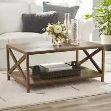 Farmhouse Rectangle Coffee Table, Rustic Weathered Oak