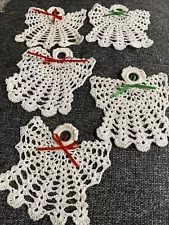 Vintage Crocheted Angel Ornaments Lot Of 5 Needlecraft 5”