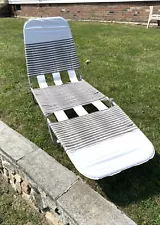 Vintage Jelly Vinyl Tube Tri-Fold Chaise Lounge Lawn Chair Cot Beach Gray PVC