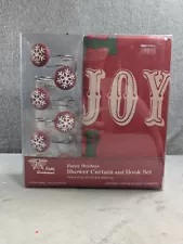 Cute JOY Christmas Shower Curtain & 12 Hook Set Red 70" x 72"