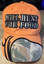 DEER HUNTERS "WILL HUNT FOR FOOD" HUNTING BASEBALL CAP ( ORANGE & CAMO ) Unisex