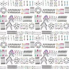 110pcs Body Jewelry Piercings Eyebrow Navel Belly Nipple Tongue Lip Rings