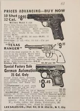 1937 Print Ad .32 Cal. Military Model Pistol,Texas Ranger Revolver Lee Sales NYC