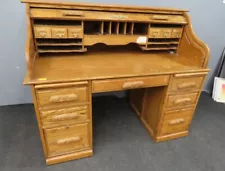 Vintage Solid Oak Roll-Top Secretary Desk