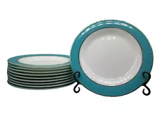 10 - Vintage Pyrex Dinner Plates Turquoise Rimmed 8" Lot