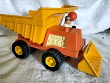 Vintage Fisher Price #302 Husky Helper BIG Dump Truck w/Figure-WORKS GREAT