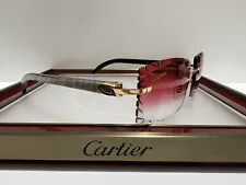 Cartier C Decor Sunglasses White Buffalo Horn Gold Red Diamond Cut Buffs