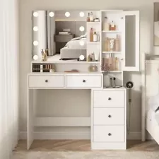 Makeup Vanity Desk with Mirror and Lights,Vanity Table with Power Strip and Ligh