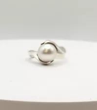 Certified Natural Freshwater Pearl Ring - Silver Setting Size 6.5