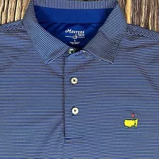 Masters Tech Polo Shirt Mens Size Large Blue Striped Golf Performance Stretch