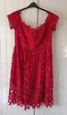 Bardot Premium lace fit and flare midi dress. Red. Size 18. Charity Sale