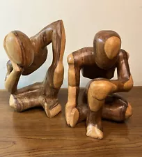 Hand Carved Wooden Figurative Sculptures Thinking Men Lot of 2