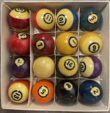 VINTAGE BRUNSWICK GOLD CROWN CENTENNIAL POCKET POOL BILLIARDS BALLS 16 BOXED