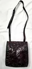 Patricia Nash Granada plum hand tooled leather crossbody flap compartment