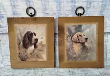 Set of 2 Hunting Dog Pictures Artwork, Ruane Manning on Wood 6.5" x 5.75"