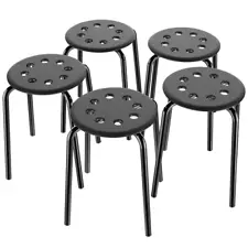 Plastic Stack Stools Backless Round Top Bar Stools for Garden, Black, Used