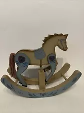 Handmade Vintage Wooden Blue Rocking Horse w/Moving Legs