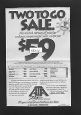 ATA AMERICAN TRANS AIR 25 TH ANNIVERSARY 2 TO GO SALE $59 FOR COMPANION 1999 AD